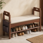 Vintage Walnut Shoe Storage Bench with Armrests and Padding | Ridorn-Benches-Ridorn