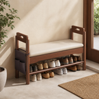Vintage Walnut Shoe Storage Bench with Armrests and Padding | Ridorn-Benches-Ridorn