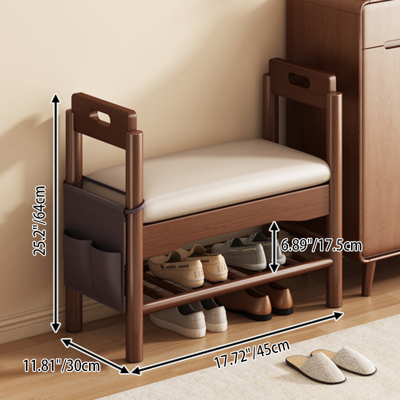 Vintage Walnut Shoe Storage Bench with Armrests and Padding | Ridorn-Benches-Ridorn