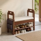 Vintage Walnut Shoe Storage Bench with Armrests and Padding | Ridorn-Benches-Ridorn