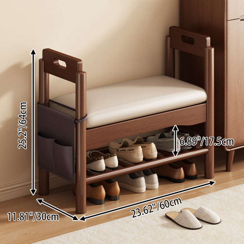 Vintage Walnut Shoe Storage Bench with Armrests and Padding | Ridorn-Benches-Ridorn