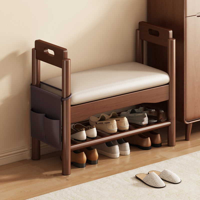 Vintage Walnut Shoe Storage Bench with Armrests and Padding | Ridorn-Benches-Ridorn