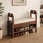Vintage Walnut Shoe Storage Bench with Armrests and Padding | Ridorn-Benches-Ridorn