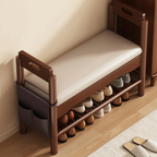 Vintage Walnut Shoe Storage Bench with Armrests and Padding | Ridorn-Benches-Ridorn