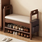 Vintage Walnut Shoe Storage Bench with Armrests and Padding | Ridorn-Benches-Ridorn