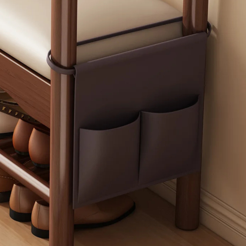 Vintage Walnut Shoe Storage Bench with Armrests and Padding | Ridorn-Benches-Ridorn