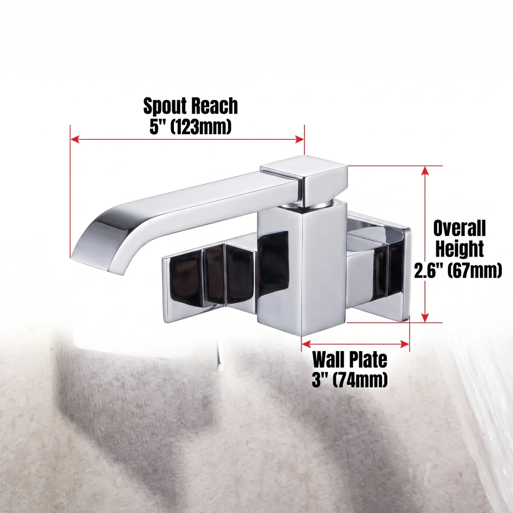 Wall Mounted Bathroom Faucet, Brass Low Arc Swivel Tap with Dual Lever Handles-Ridorn