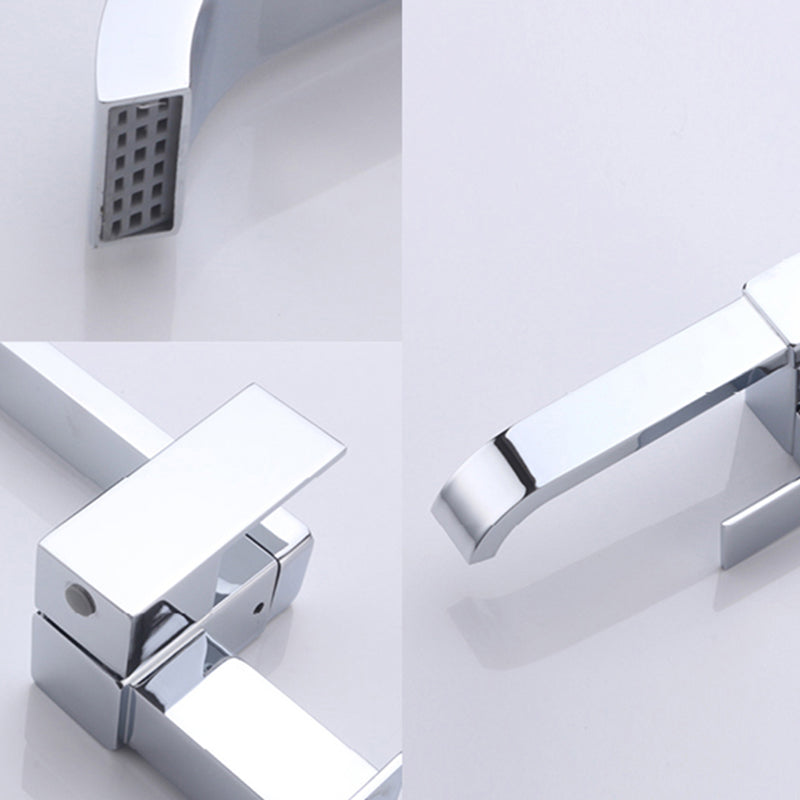 Wall Mounted Bathroom Faucet, Brass Low Arc Swivel Tap with Dual Lever Handles-Ridorn