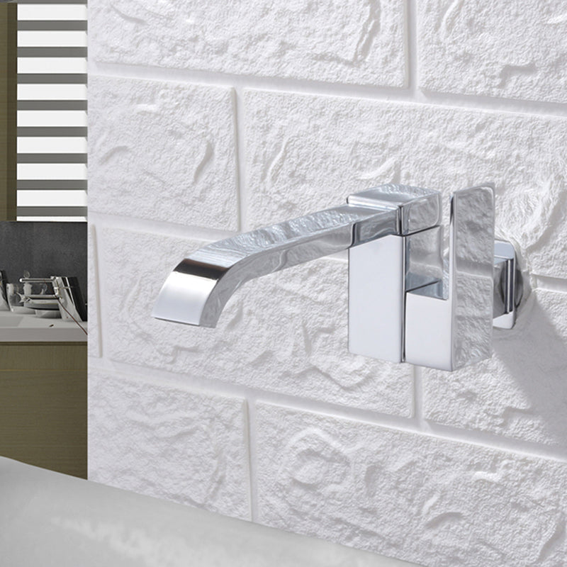 Wall Mounted Bathroom Faucet, Brass Low Arc Swivel Tap with Dual Lever Handles-Ridorn