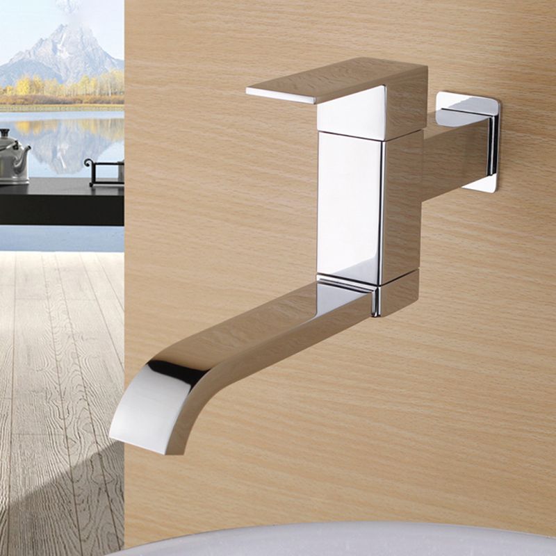 Wall Mounted Bathroom Faucet, Brass Low Arc Swivel Tap with Dual Lever Handles-Ridorn