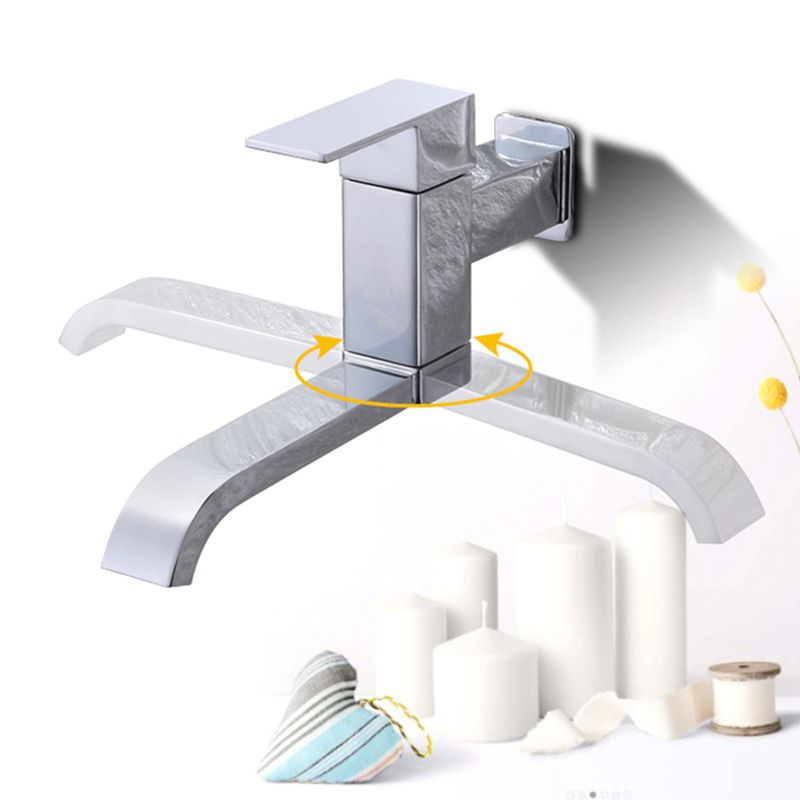 Wall Mounted Bathroom Faucet, Brass Low Arc Swivel Tap with Dual Lever Handles-Ridorn