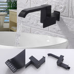 Wall Mounted Bathroom Faucet, Brass Low Arc Swivel Tap with Dual Lever Handles-Ridorn