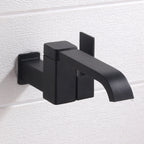 Wall Mounted Bathroom Faucet, Brass Low Arc Swivel Tap with Dual Lever Handles-Ridorn