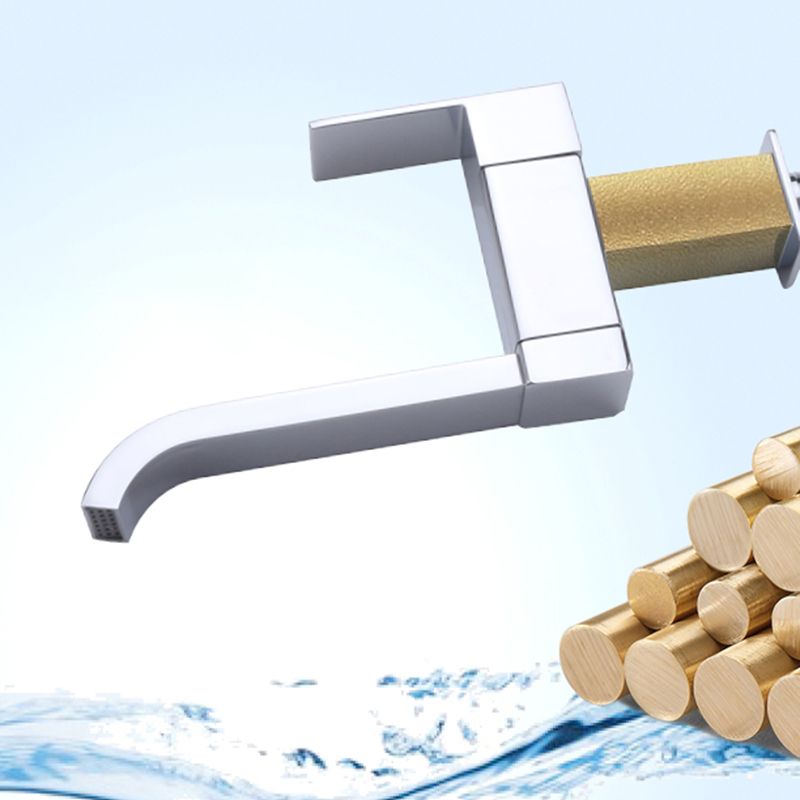 Wall Mounted Bathroom Faucet, Brass Low Arc Swivel Tap with Dual Lever Handles-Ridorn