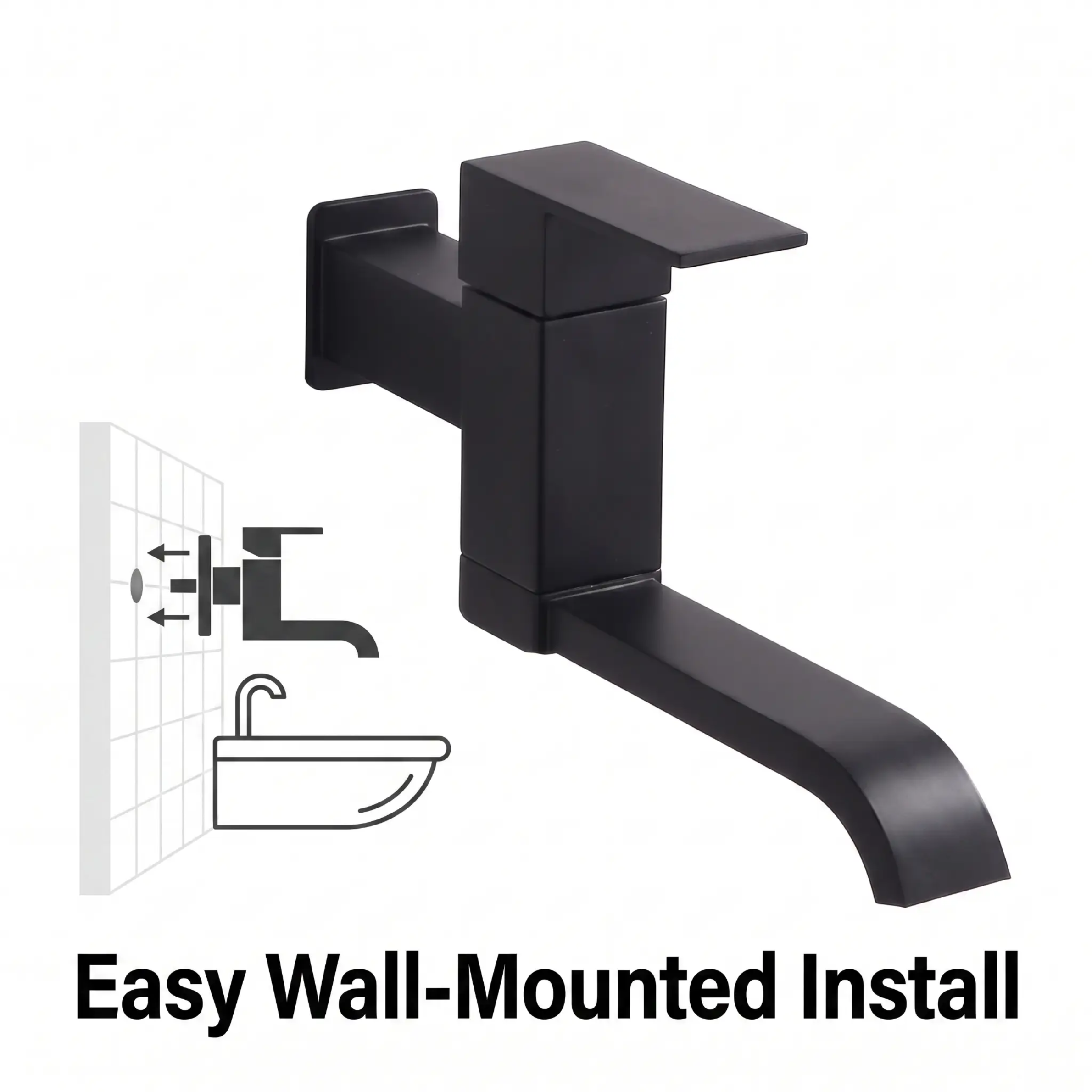 Wall Mounted Bathroom Faucet, Brass Low Arc Swivel Tap with Dual Lever Handles-Ridorn