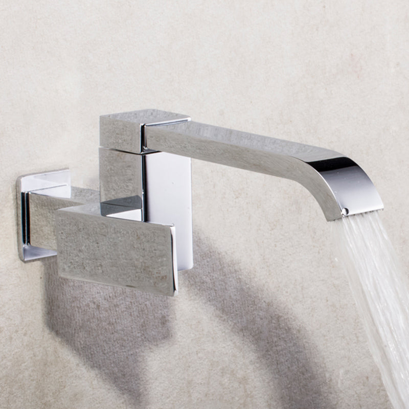 Wall Mounted Bathroom Faucet, Brass Low Arc Swivel Tap with Dual Lever Handles-Ridorn