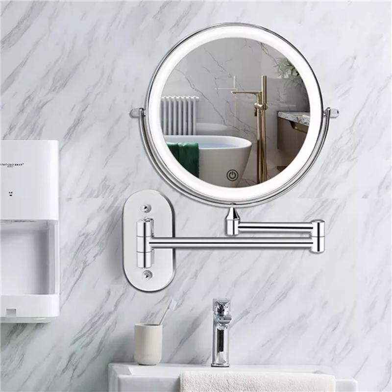 Unisex circular wall mounted LED magnifying bathroom mirror front view