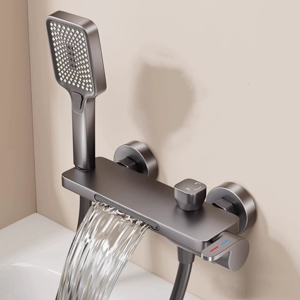 Wall Mounted Waterfall Bath Faucet | Modern Bathroom Mixer Tap with Hand Shower | Ridorn-Bathroom Accessories-Ridorn