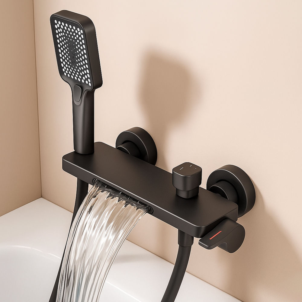 Wall Mounted Waterfall Bath Faucet | Modern Bathroom Mixer Tap with Hand Shower | Ridorn-Bathroom Accessories-Ridorn
