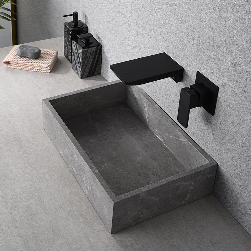 Wall Mounted Waterfall Faucet, Black Copper Concealed Basin Mixer Tap, Hot & Cold-Ridorn