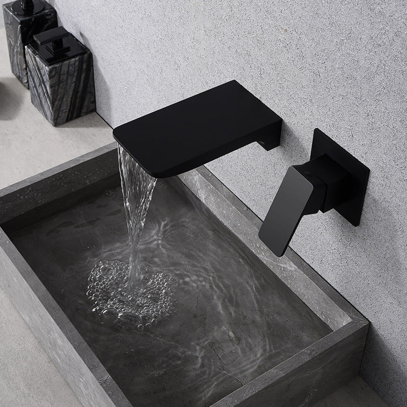 Wall Mounted Waterfall Faucet, Black Copper Concealed Basin Mixer Tap, Hot & Cold-Ridorn