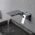 Wall Mounted Waterfall Faucet, Black Copper Concealed Basin Mixer Tap, Hot & Cold-Ridorn