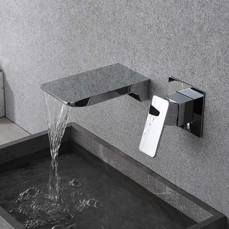 Wall Mounted Waterfall Faucet, Black Copper Concealed Basin Mixer Tap, Hot & Cold-Ridorn