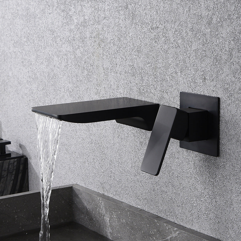 Wall Mounted Waterfall Faucet, Black Copper Concealed Basin Mixer Tap, Hot & Cold-Ridorn