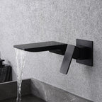 Wall Mounted Waterfall Faucet, Black Copper Concealed Basin Mixer Tap, Hot & Cold-Ridorn