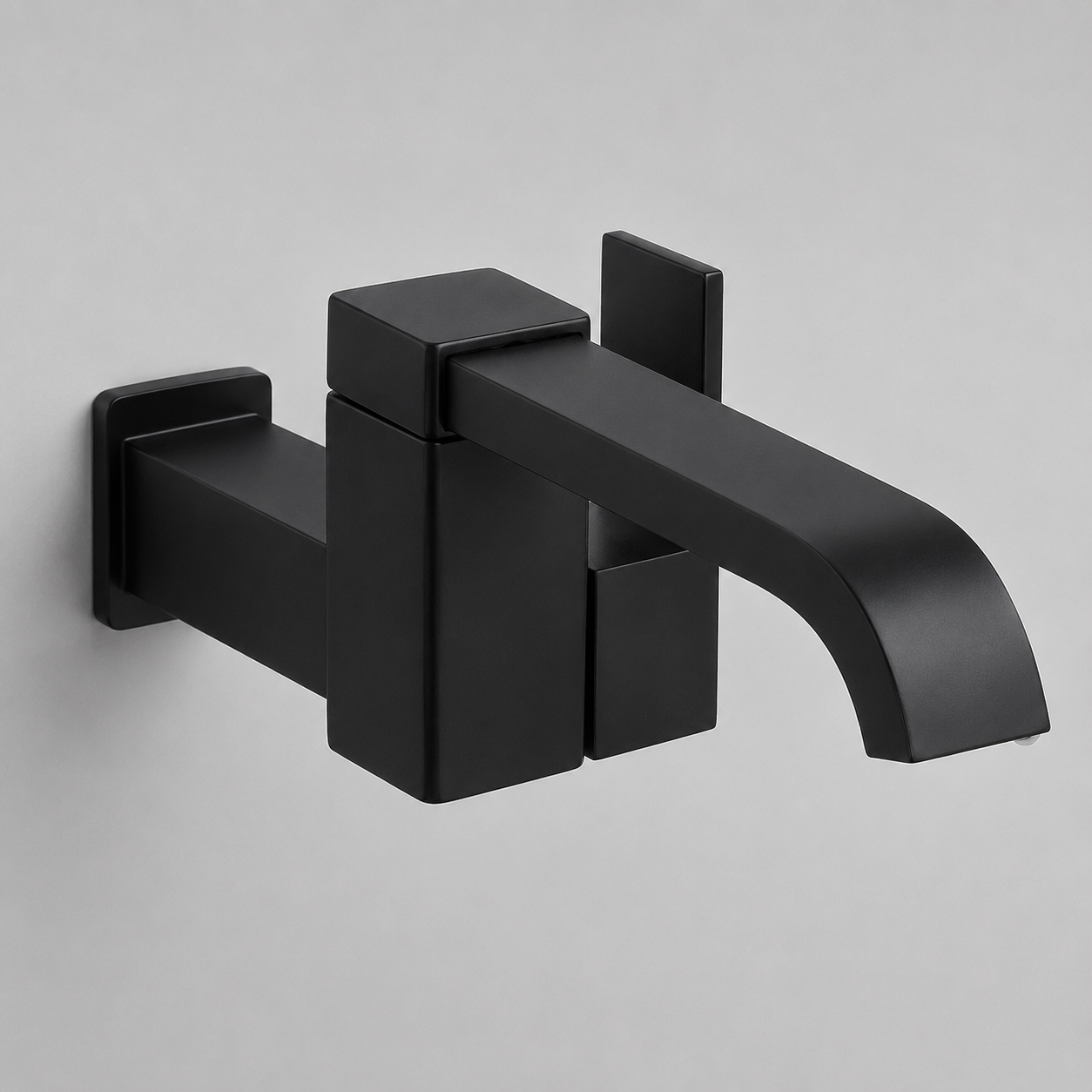 Wall Mounted Bathroom Faucet, Brass Low Arc Swivel Tap with Dual Lever Handles