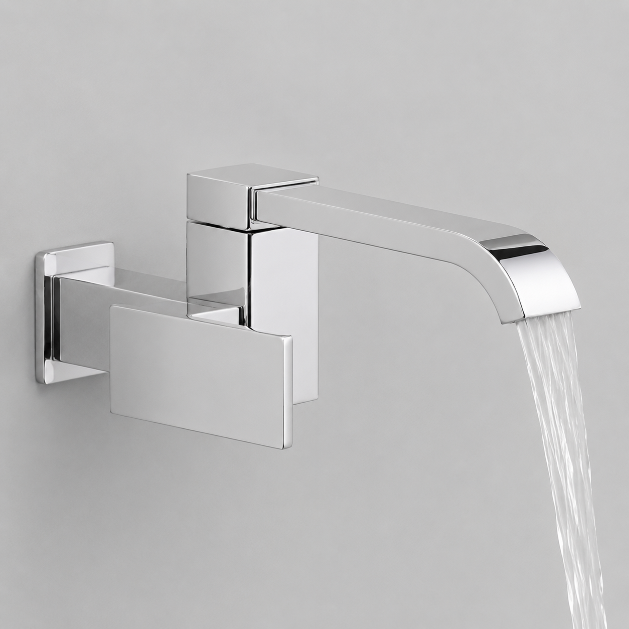 Wall Mounted Bathroom Faucet, Brass Low Arc Swivel Tap with Dual Lever Handles
