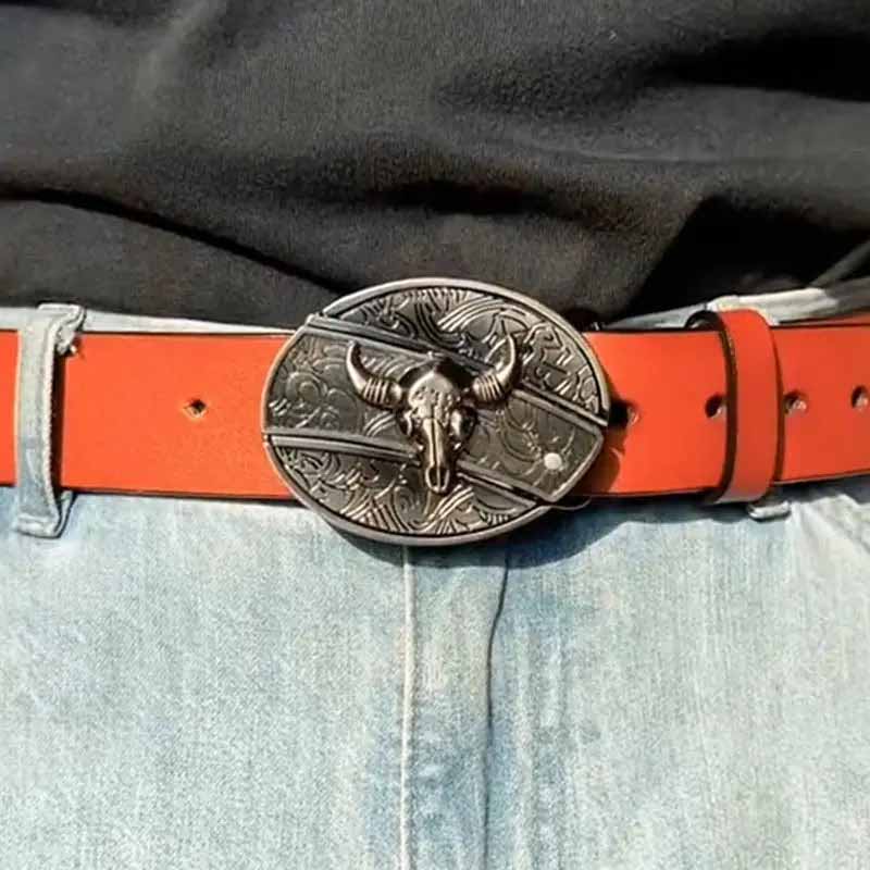 Western Belt Buckle, Oval Metal Cowboy Buckle with Decorative Vintage Design-Ridorn
