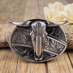 Western Belt Buckle, Oval Metal Cowboy Buckle with Decorative Vintage Design-Ridorn