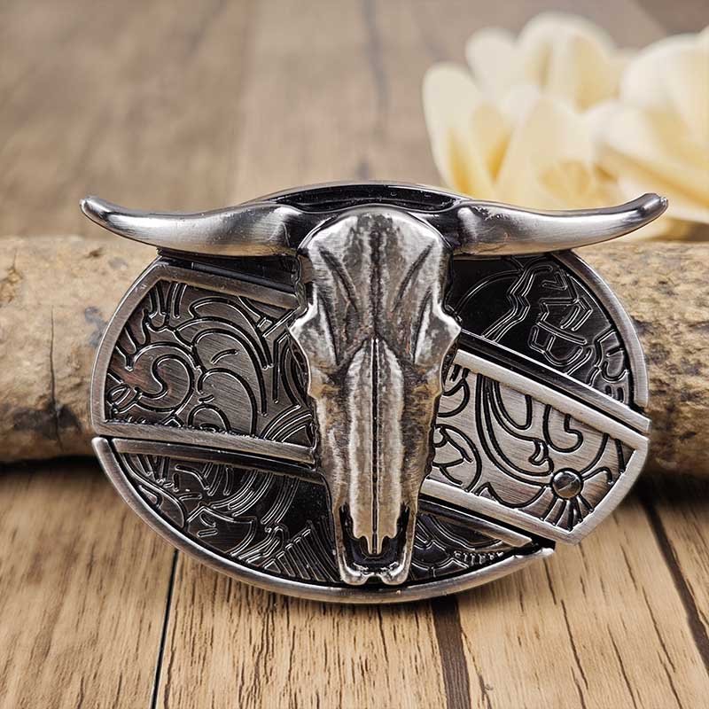 Western Belt Buckle, Oval Metal Cowboy Buckle with Decorative Vintage Design-Ridorn