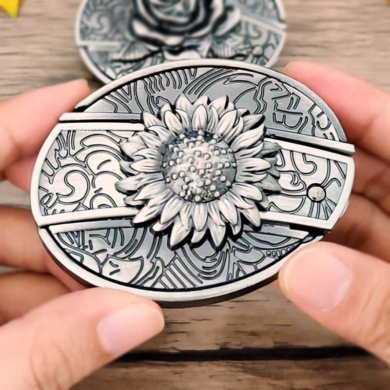 Western Belt Buckle, Oval Metal Cowboy Buckle with Decorative Vintage Design-Ridorn