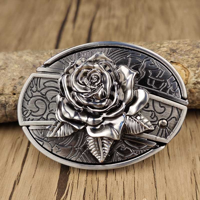 Western Belt Buckle, Oval Metal Cowboy Buckle with Decorative Vintage Design-Ridorn