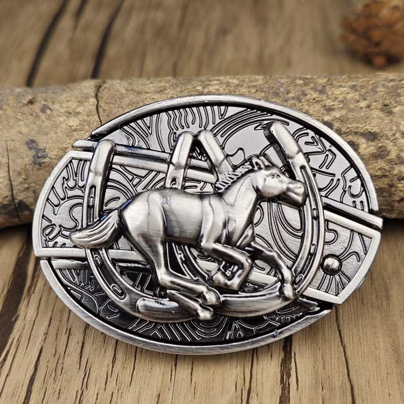 Western Belt Buckle, Oval Metal Cowboy Buckle with Decorative Vintage Design-Ridorn