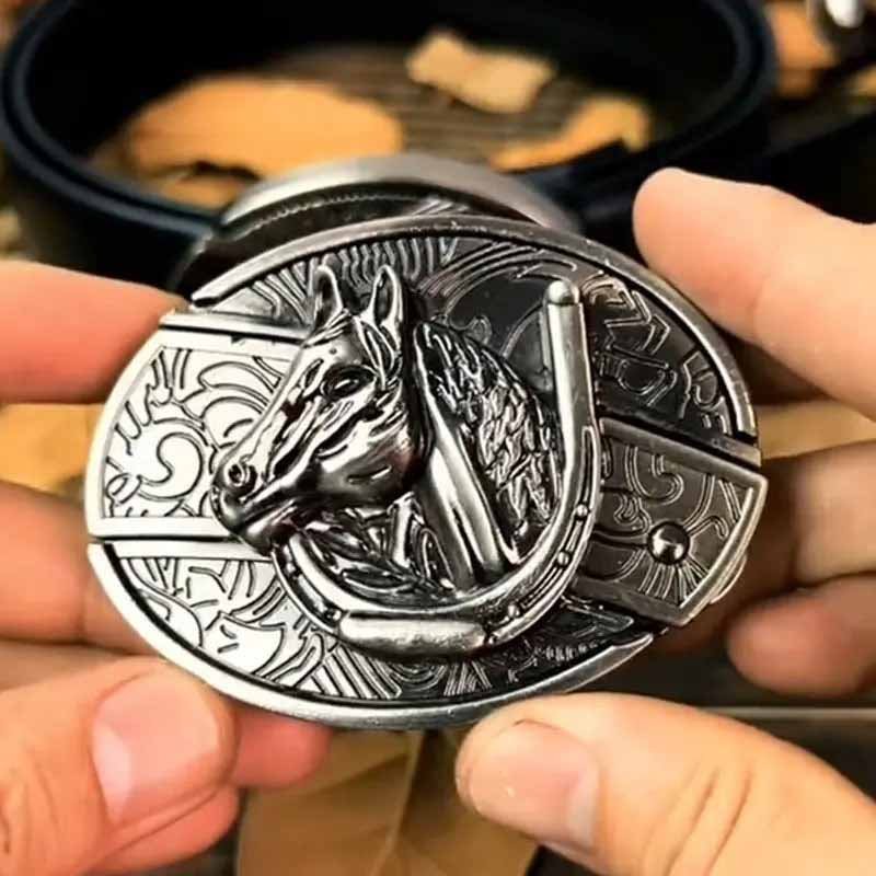 Western Belt Buckle, Oval Metal Cowboy Buckle with Decorative Vintage Design-Ridorn