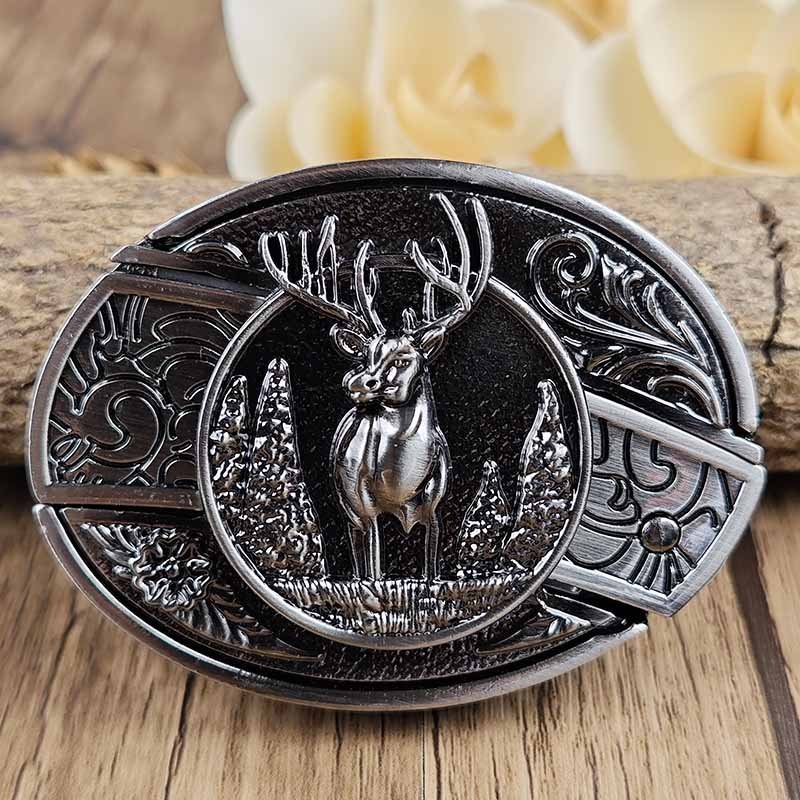 Western Belt Buckle, Oval Metal Cowboy Buckle with Decorative Vintage Design-Ridorn