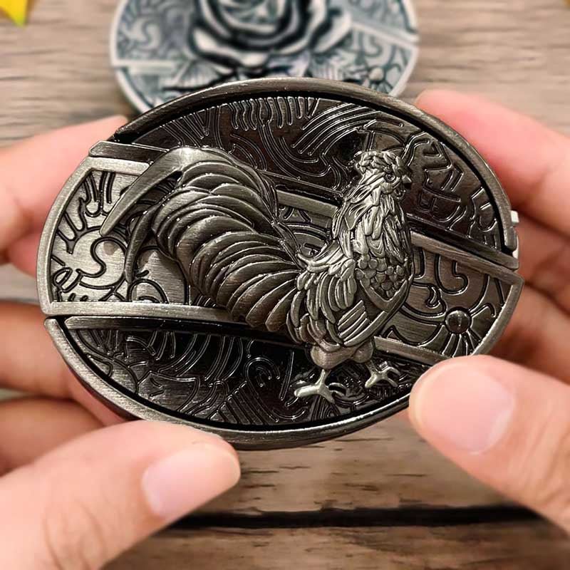 Western Belt Buckle, Oval Metal Cowboy Buckle with Decorative Vintage Design-Ridorn