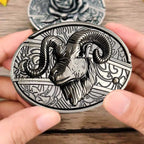Western Belt Buckle, Oval Metal Cowboy Buckle with Decorative Vintage Design-Ridorn