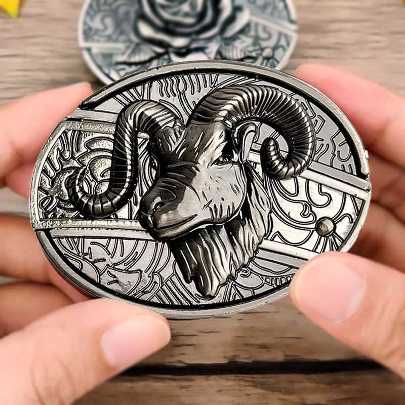 Western Belt Buckle, Oval Metal Cowboy Buckle with Decorative Vintage Design-Ridorn