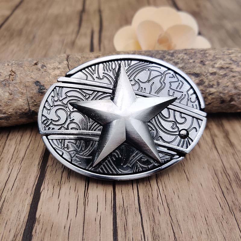 Western Belt Buckle, Oval Metal Cowboy Buckle with Decorative Vintage Design-Ridorn