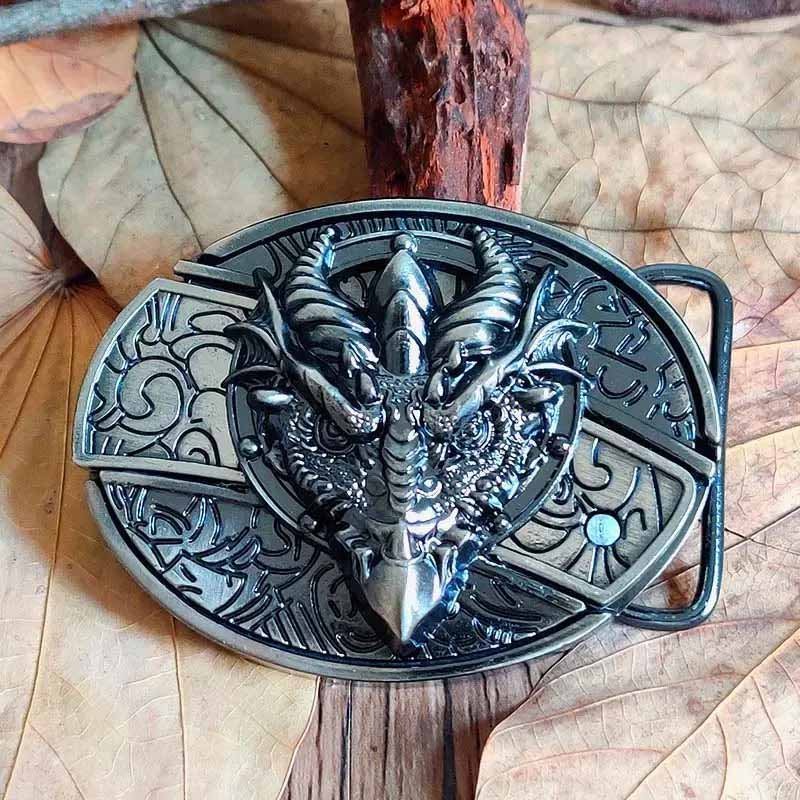 Western Belt Buckle, Oval Metal Cowboy Buckle with Decorative Vintage Design-Ridorn