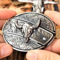 Western Belt Buckle, Oval Metal Cowboy Buckle with Decorative Vintage Design-Ridorn