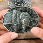 Western Belt Buckle, Oval Metal Cowboy Buckle with Decorative Vintage Design-Ridorn