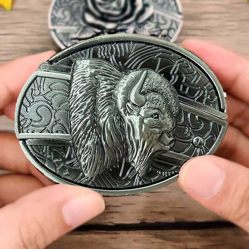 Western Belt Buckle, Oval Metal Cowboy Buckle with Decorative Vintage Design-Ridorn