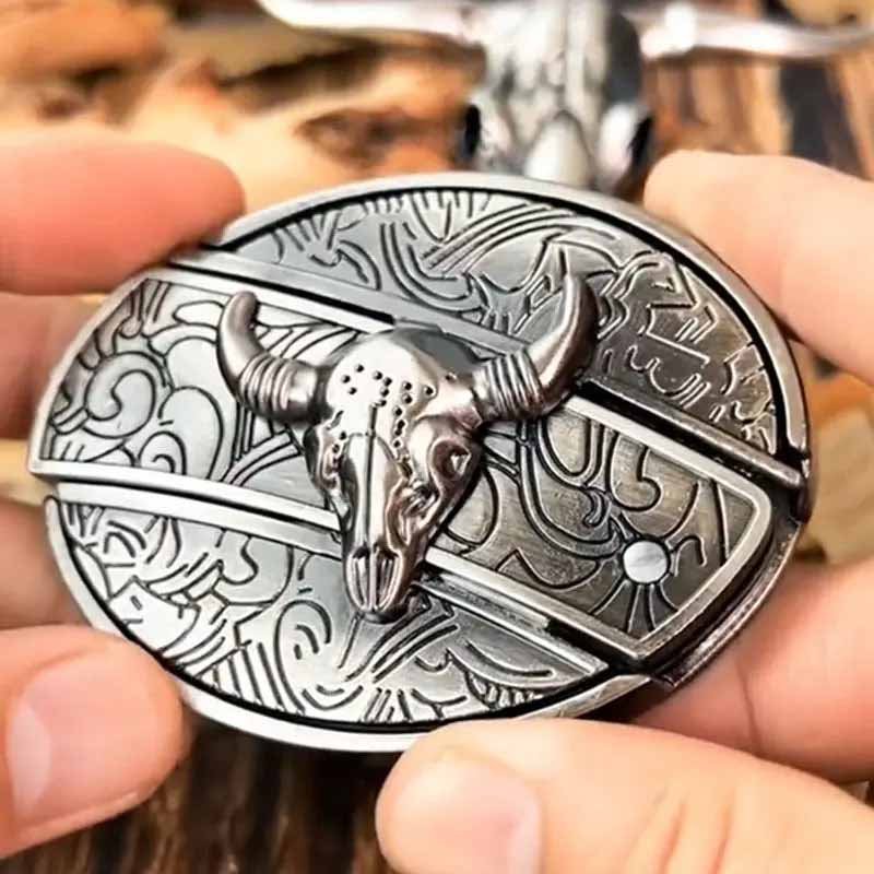 Western Belt Buckle, Oval Metal Cowboy Buckle with Decorative Vintage Design-Ridorn