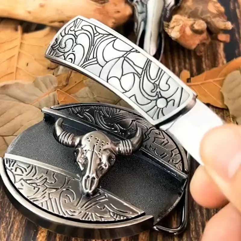 Western Belt Buckle, Oval Metal Cowboy Buckle with Decorative Vintage Design-Ridorn