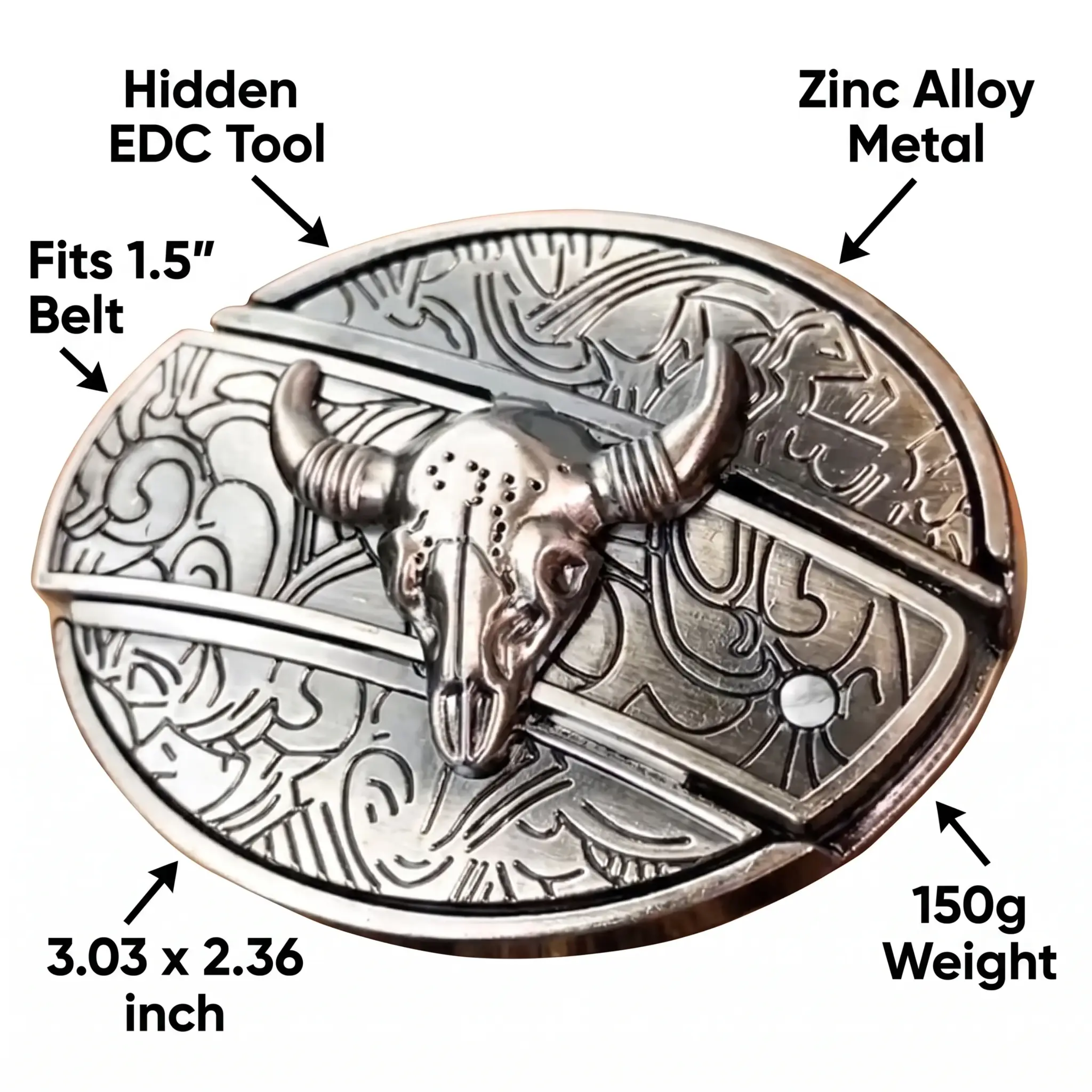 Western Belt Buckle, Oval Metal Cowboy Buckle with Decorative Vintage Design-Ridorn